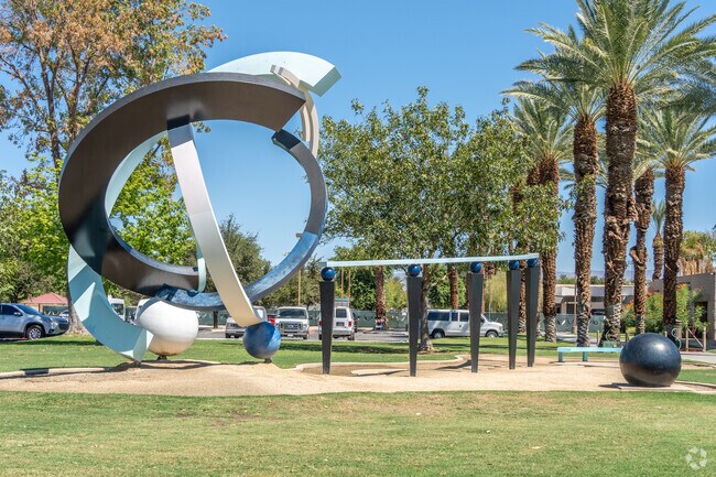The "Desert Dessert" public art installation adds a whimsical touch to Palm Desert.