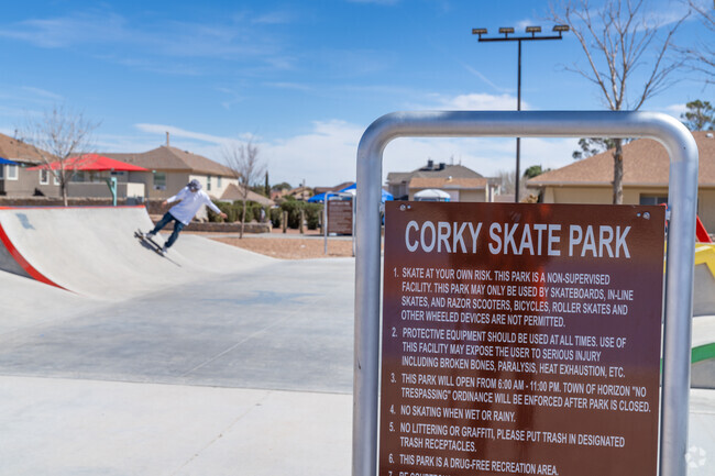 The Corky Skate Park located in the Desmond Corcoran Park in Horizon City.
