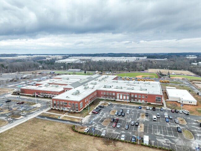 An aerial view of Cox Mill High School in Concord.