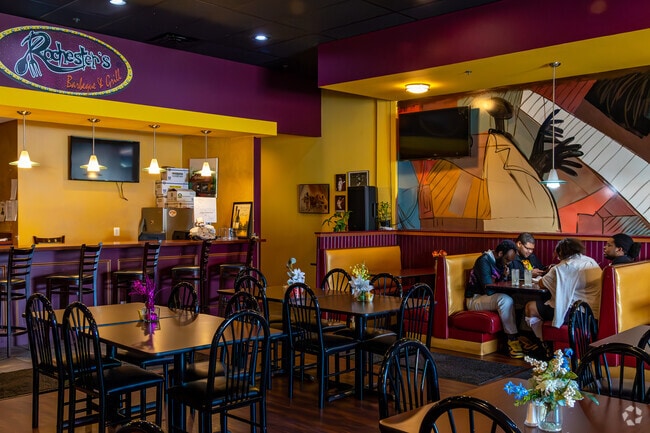 Order a pulled pork sandwich at Rochester’s Barbecue and Grill.