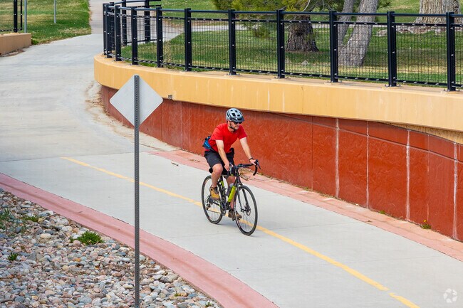 The High Line Canal Trail which runs through Magna Carta Park is a popular road biking trail.