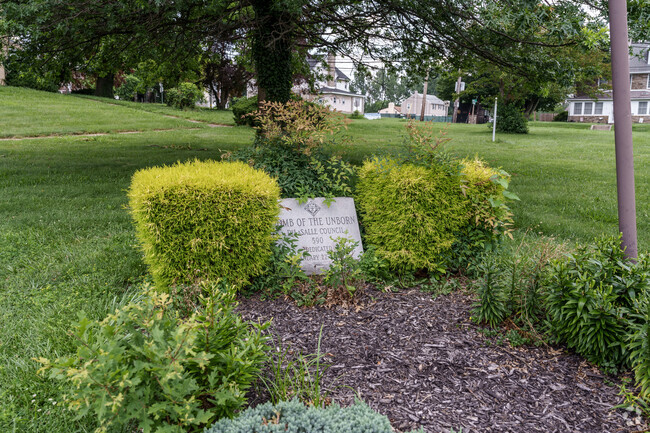 A memorial adorns the grounds at St Eugene Elementary School.