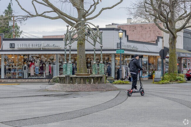 Downtown Edmonds centers around the iconic Cedar Dreams Fountain.