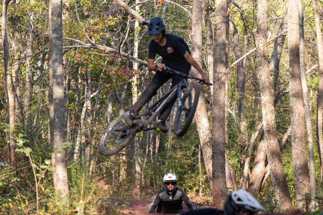 Experience the thrill of catching air on the trails at RIDEBHM, located near Riley.
