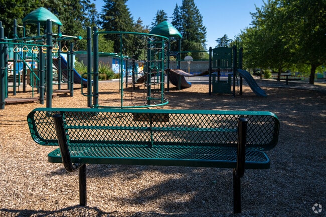 bench on playground set at Maplewood Elementary School.