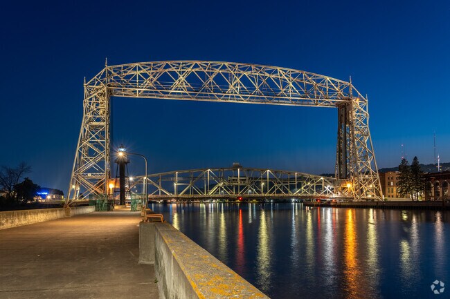 The iconic Duluth Aerial Lift Bridge provides access for vehicles going to Park Point.