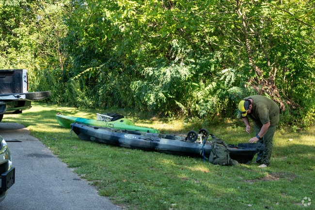 Kayakers have access to the Mahoning River in Packard Park.