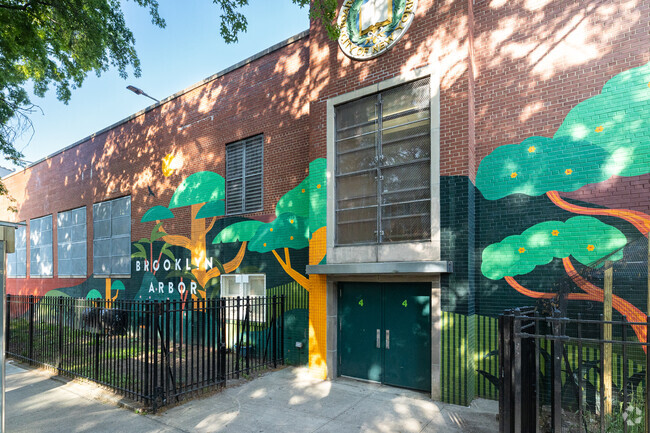 The Brooklyn Arbor Elementary School is surrounded by many parks in Williamsburg, Brooklyn.