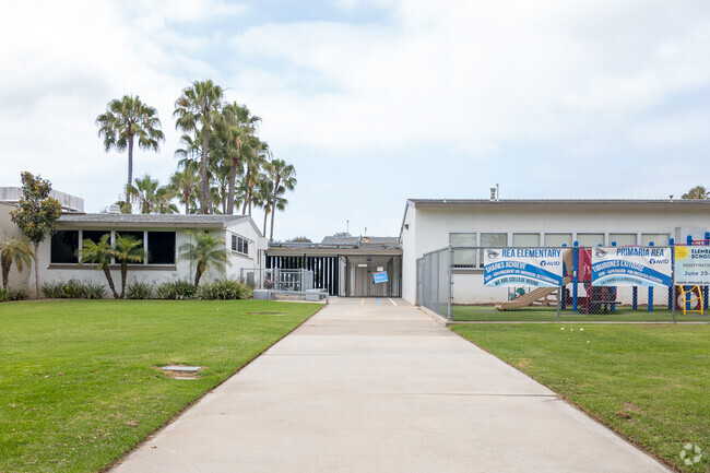 Pathway leading to the entrance of Rea Elementary School.