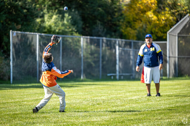 Neighbors can be seen playing a game of catch in East Hawthorn Woods.