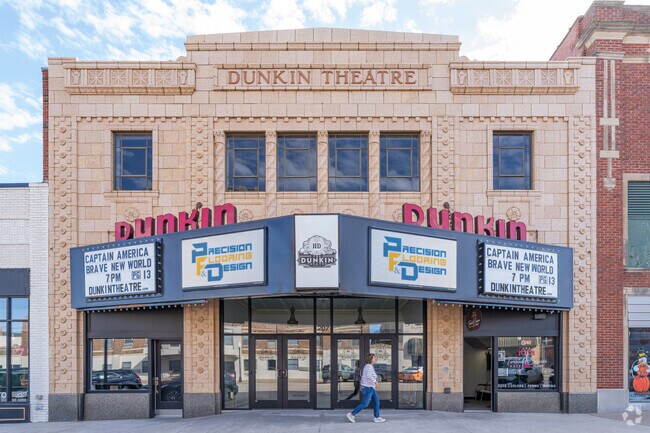 The Dunkin Theater, a downtown Cushing landmark since 1926, now hosts movies and live music.