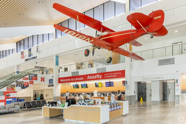 When you fly into the Lincoln airpotrt you're greeted with a bright red storied airplane.