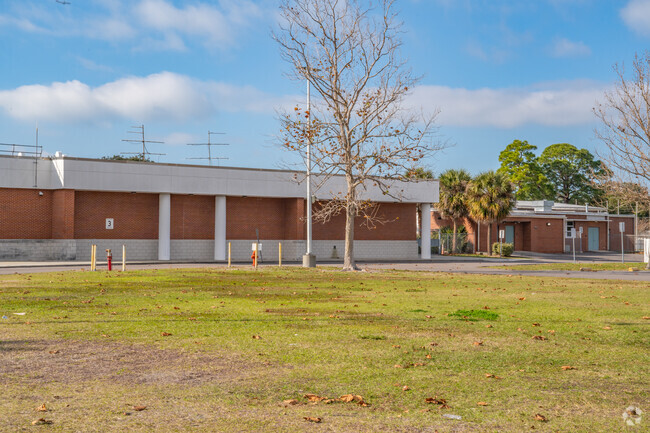 Monroe Middle School's side entrance welcomes families to pick up students after school.