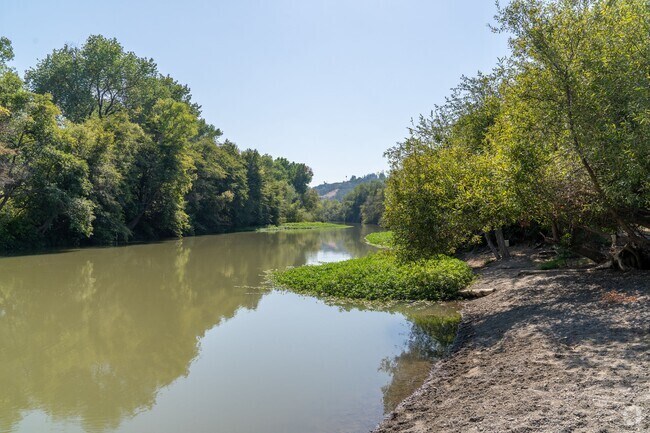 View of the river at Cloverdale River Park located in Cloverdale, CA.