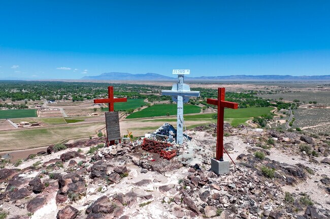 Tome Hill is a local landmark near Meadow Lake with three crosses on top of the mountain.
