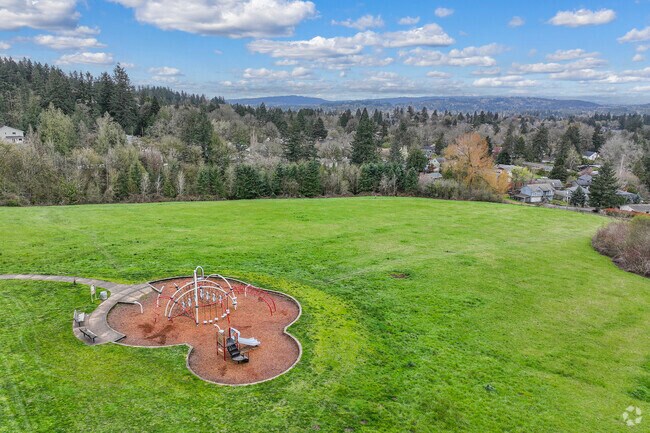 Aerial View of Playgrounds, FIelds and Views at Dickinson Park in Crestwood Portland