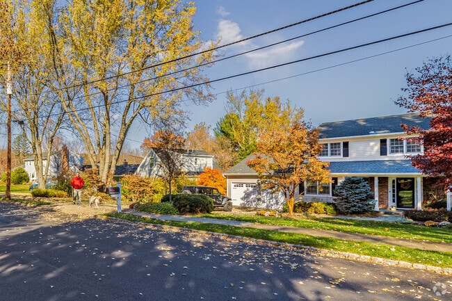 Colonial and ranch homes line the streets of Mendham.