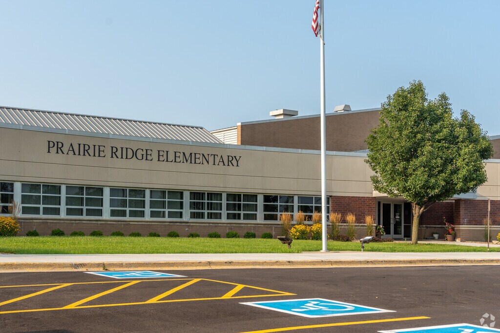 A view of the Prairie Ridge Elementary School  buildings from the street.