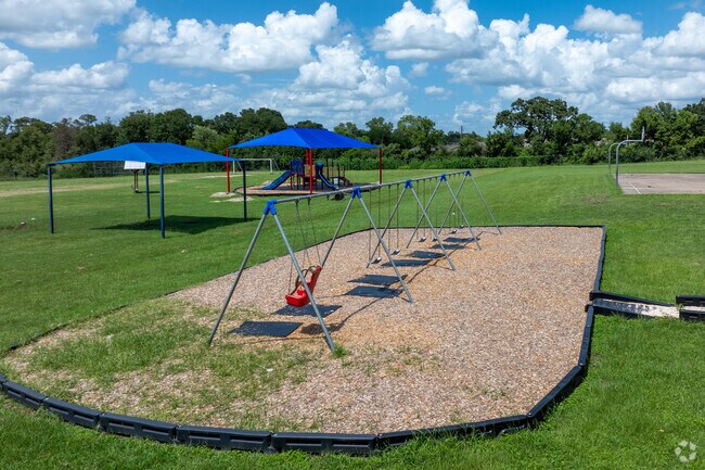 Happiness soars on the swings at Anson Jones Elementary School.
