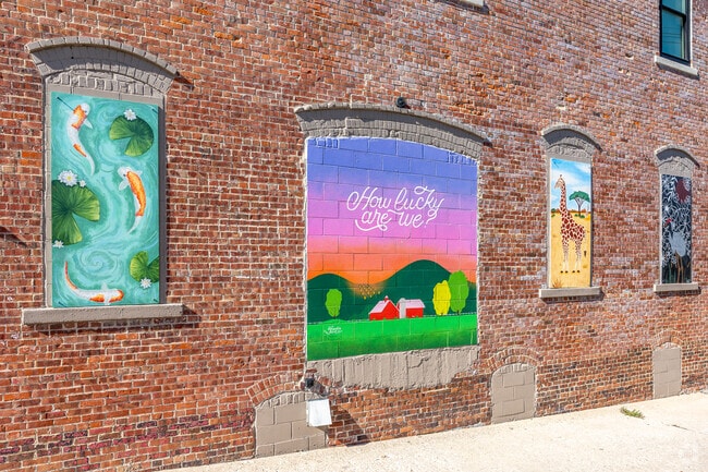 Colorful murals were created by local artists on this downtown Williamsburg wall.