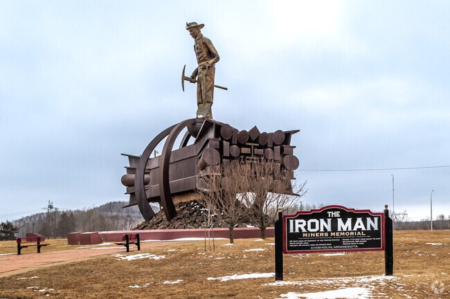The Iron Man statue is an 85-foot tall figure of an iron minor that honors the minors of the Iron Capital of the World.