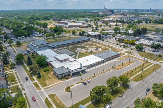 Aerial view of the north side of Pattengill Academy in Lansing.