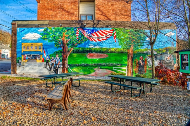 This beautiful mural celebrates Oakdale PA, and is in the middle of the business district.