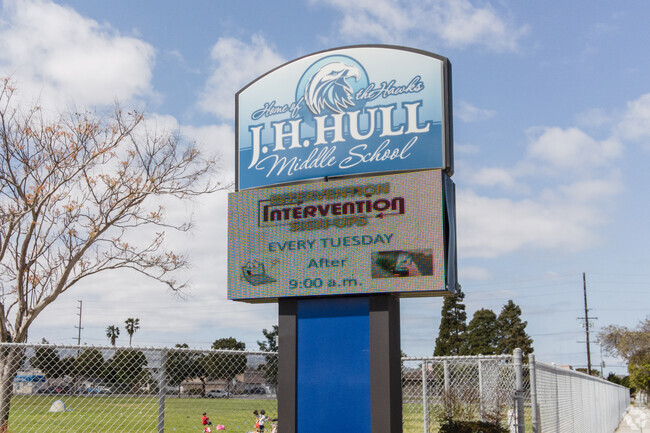 J. H. Hull Middle School sign welcomes students from the Southeast Torrance, CA neighborhood.