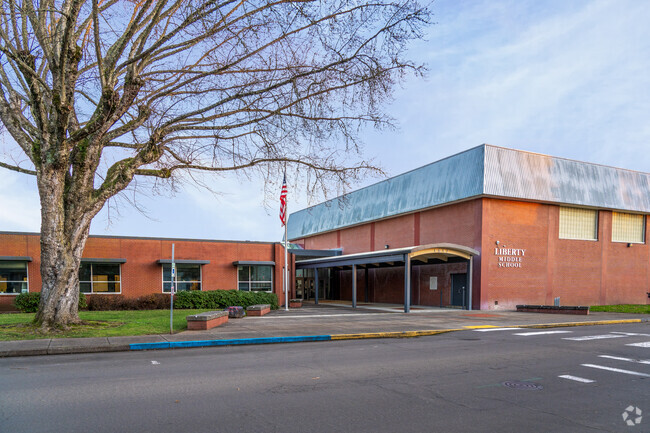 Main student entrance to Liberty Middle School.