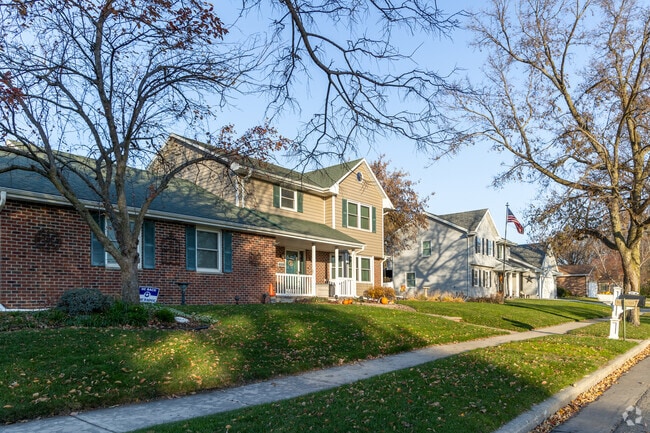 Rows of homes are on quiet streets near a park in Jamestown, Wisconsin.