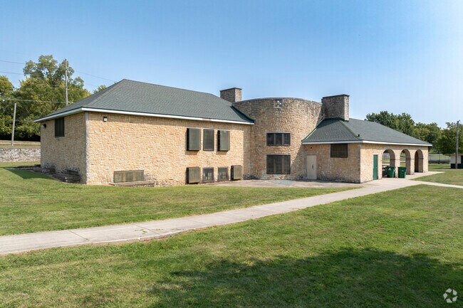 The Frontier building is a landmark in Mueller Park.