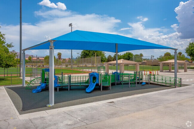Oran K. Gragson Elementary students stay out of the sun under the covered playground.