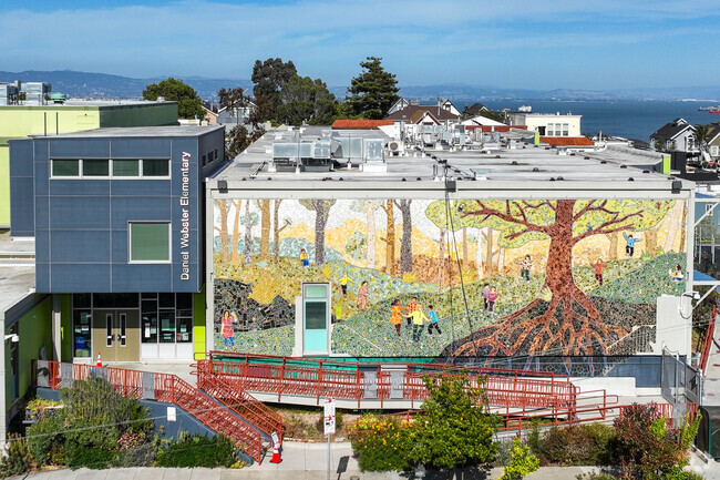 Overview of main entrance at Daniel Webster Elementary.