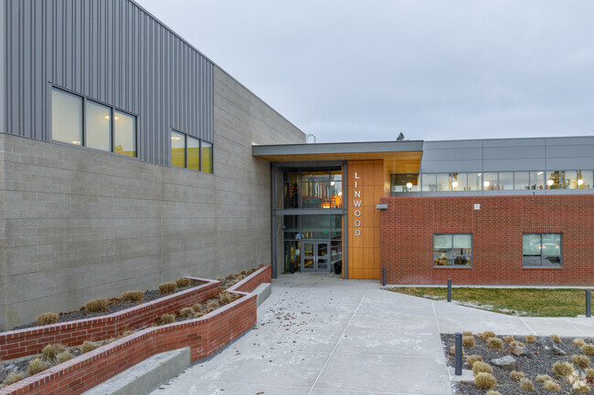 Linwood Elementary has a grand front entrance.