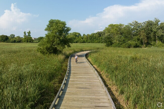 The McDonald Woods Forest Preserve connects to the Millennium Trail and Grass Lake bike path.