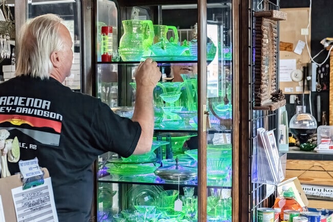 Uranium glass is a prized find at Turin Road Treasures in Lake Delta in Lee.