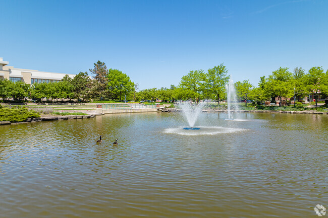 Town Square Of Schaumburg, is a quaint park featuring a fountain, gazebo, and walking paths.
