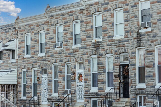 Shipley Hill architecture frequently includes brick and stone details on row houses.