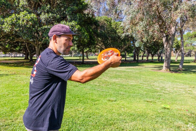 The Huntington Beach Disc Golf Course sits across Goldenwest Street from the sports complex.