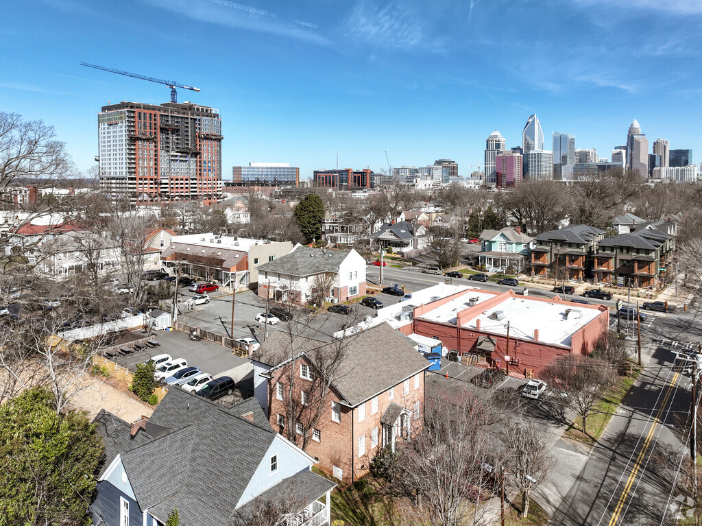 The Charlotte skyline is in the distance behind Kent Academy.