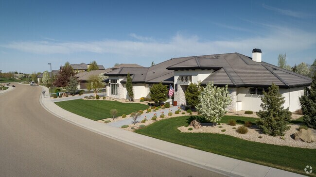 Modern style ranch homes line the curved streets in Northwest Meridian.