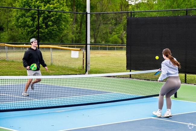 A couple enjoys a game of Pickleball at Carronde Park in Fair Plain.
