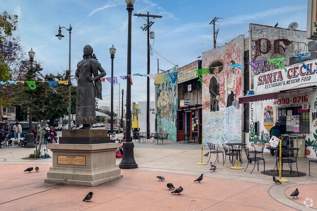 Lucha Reyes sculpture can be found at Mariachi Plaza in Boyle Heights.