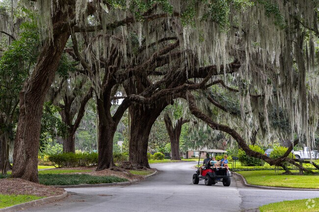 The scenic roads of Mayfair are shaded with large oak trees.
