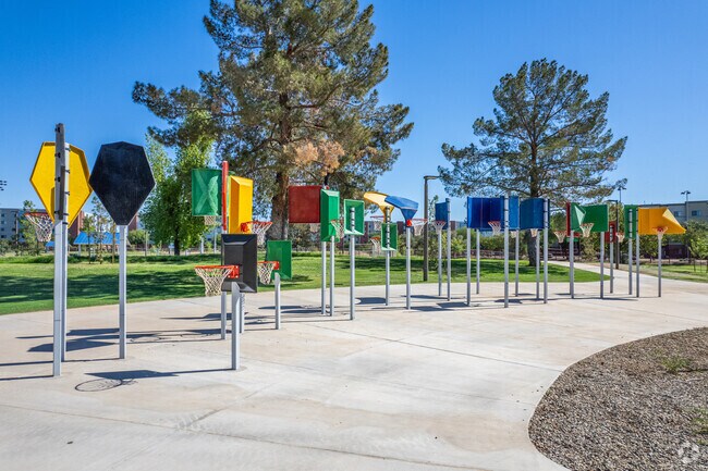 Hoops action on the basketball court at Little Canyon Park in Phoenix.