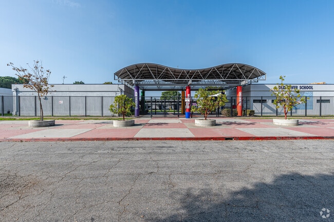 The front gated entrance to Old River Elementary School in Downey
