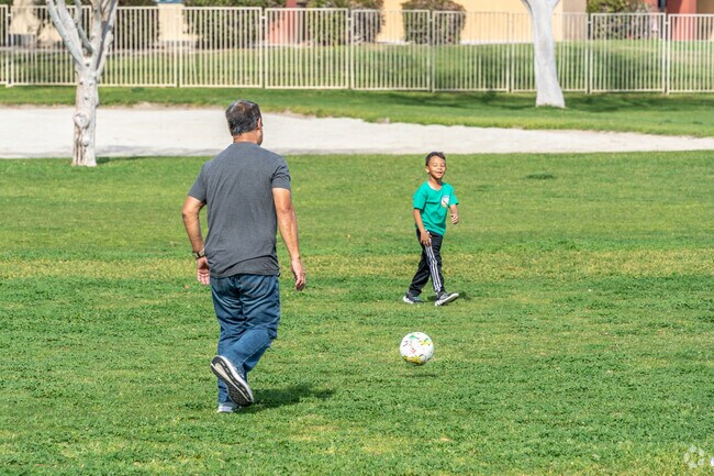 Expansive grass fields at Ruth Hardy Park are perfect for a soccer match.