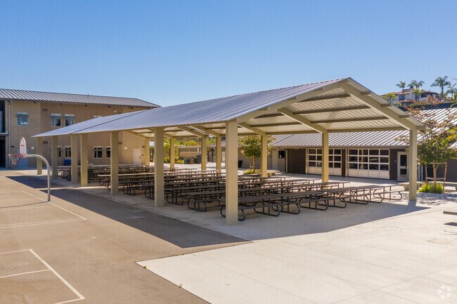 Students have access to outdoor seating for their meals at La Costa Meadows Elementary.