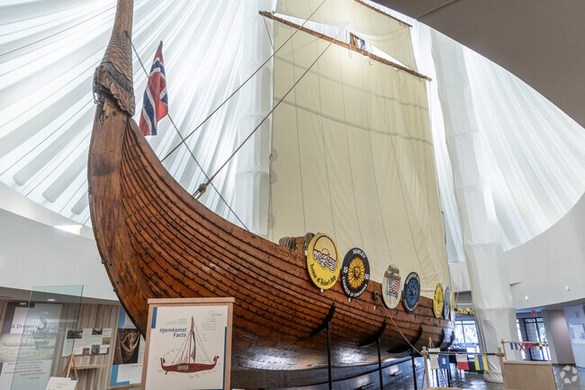 Moorhead's Hjemkomst Center features a recreation of a 9th century Viking ship.