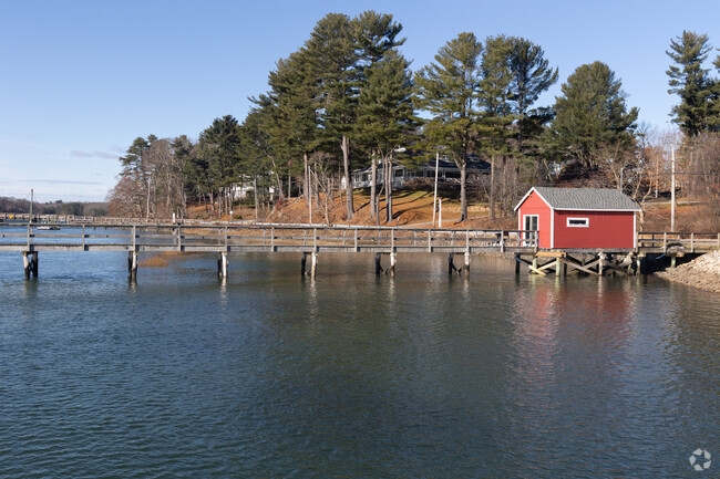 Boat docks line along the York River.